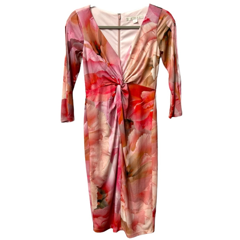 Boston Proper Women’s 3/4 Sleeve Deep V Neck Floral MIDI Dress Sz 2